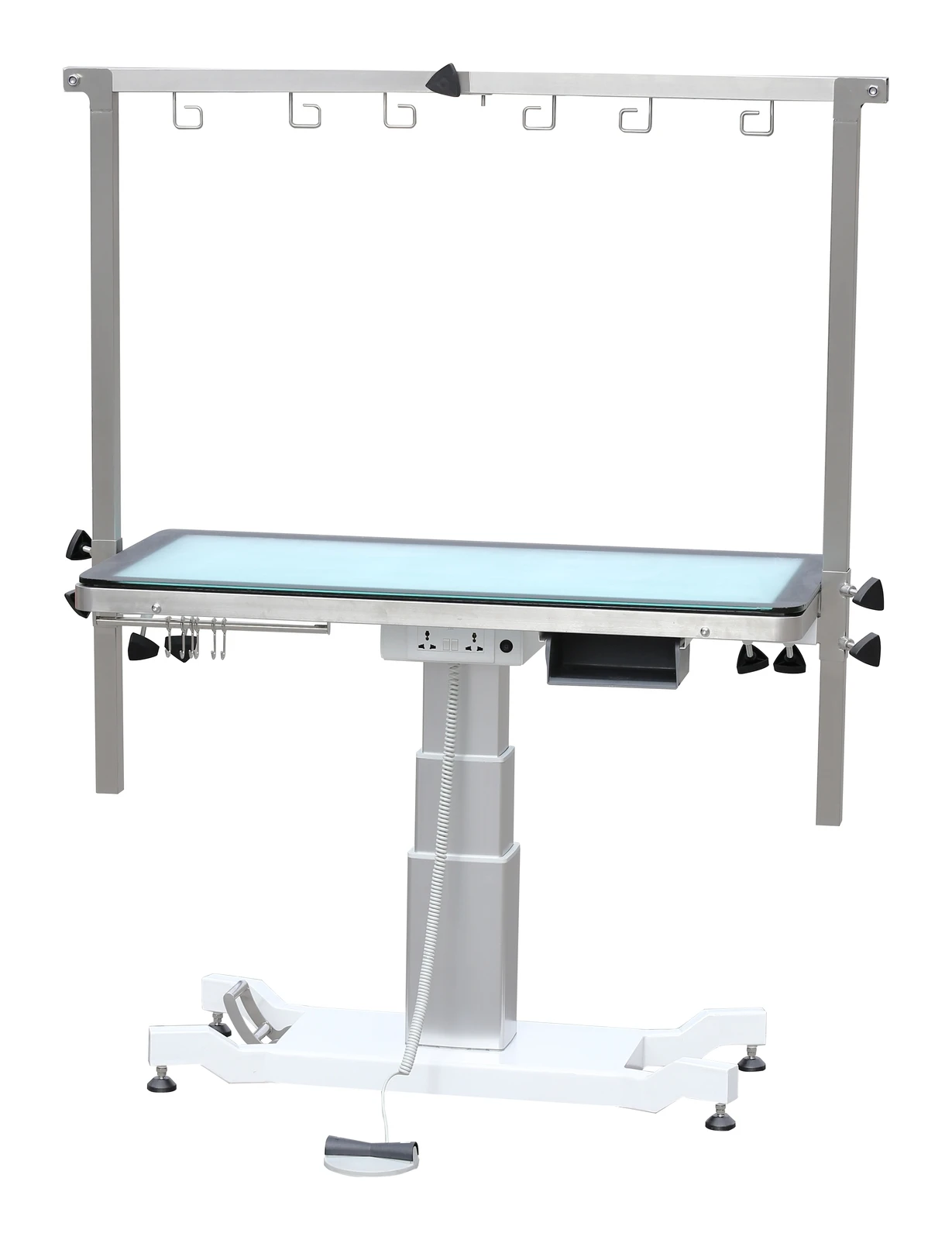 Aeolus LED Lighting Pedestal Lifting Table With Under Table Wheels