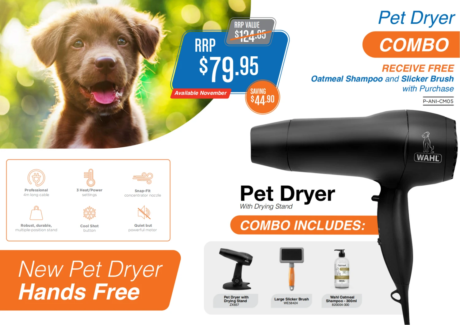 Wahl Pet Dryer With Stand, Bonus Shampoo And Brush